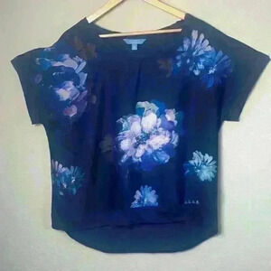 Simply Vera by Vera Wang Blue Purple Floral Knit Blouse Size XL